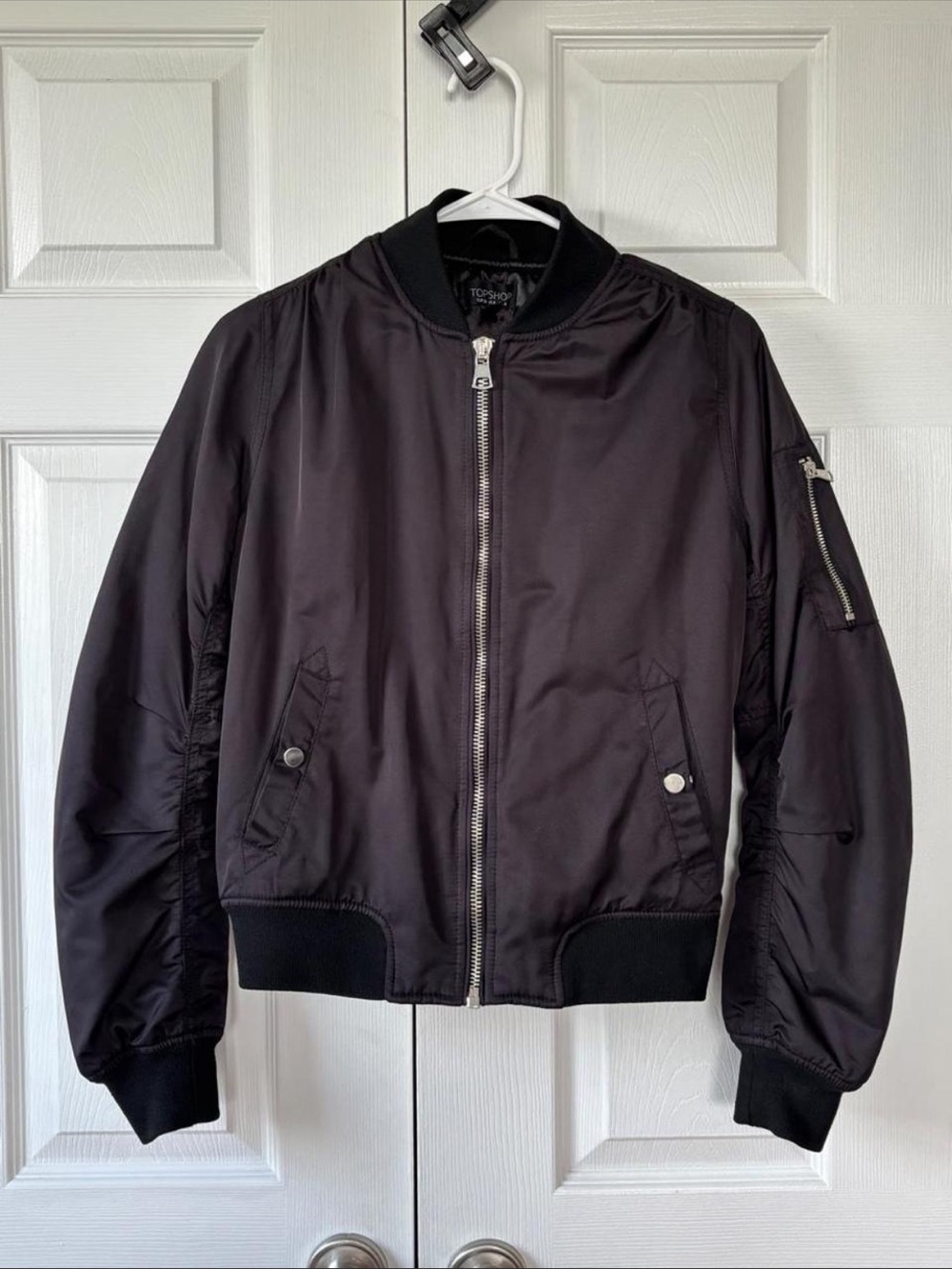 Topshop Black Men's Bomber Jacket with Zip Pocket